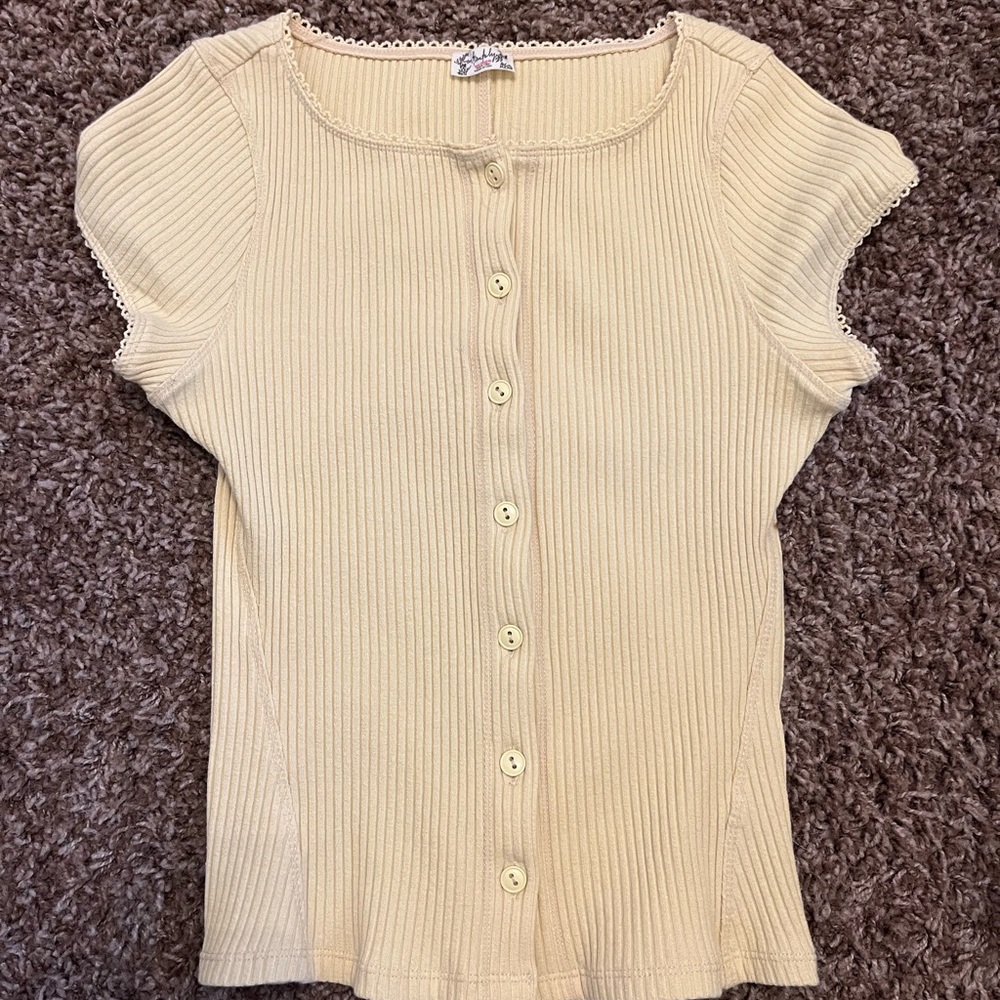 Free People Women's Butter yellow Button-Up Top